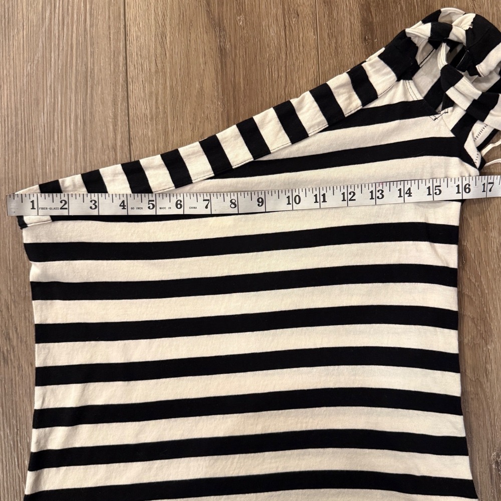 Maeve by Anthropologie One Shoulder Striped Tie Top S Black White Asymmetrical - Picture 6 of 6